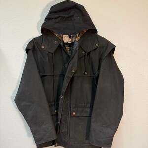 Vintage Fox Fire Jacket Size M Black Cotton Double Proofed Oilskin